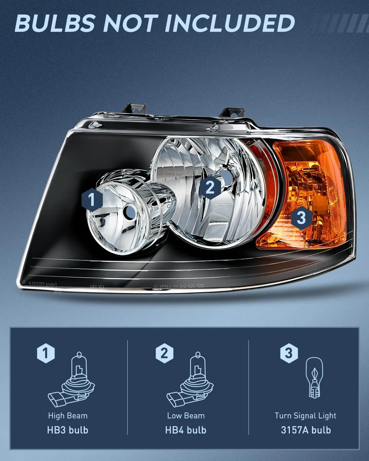 2003-2006 Ford Expedition Headlight Assembly Black Housing Amber Reflector Clear Lens