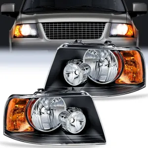 2003-2006 Ford Expedition Headlight Assembly Black Housing Amber Reflector Clear Lens