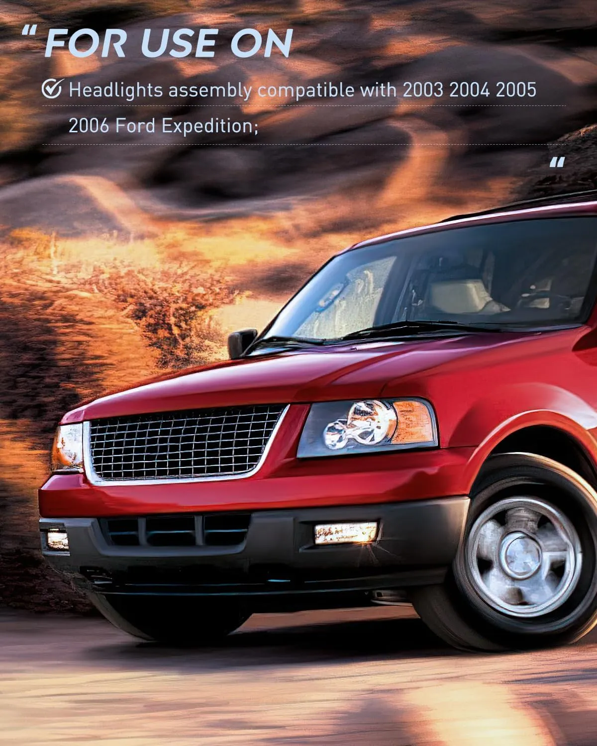 2003-2006 Ford Expedition Headlight Assembly Black Housing Amber Reflector Clear Lens