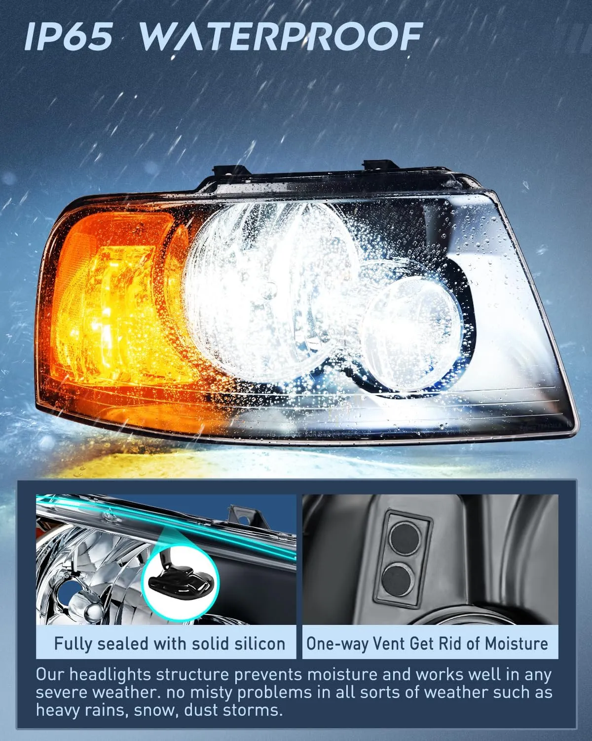 2003-2006 Ford Expedition Headlight Assembly Black Housing Amber Reflector Clear Lens