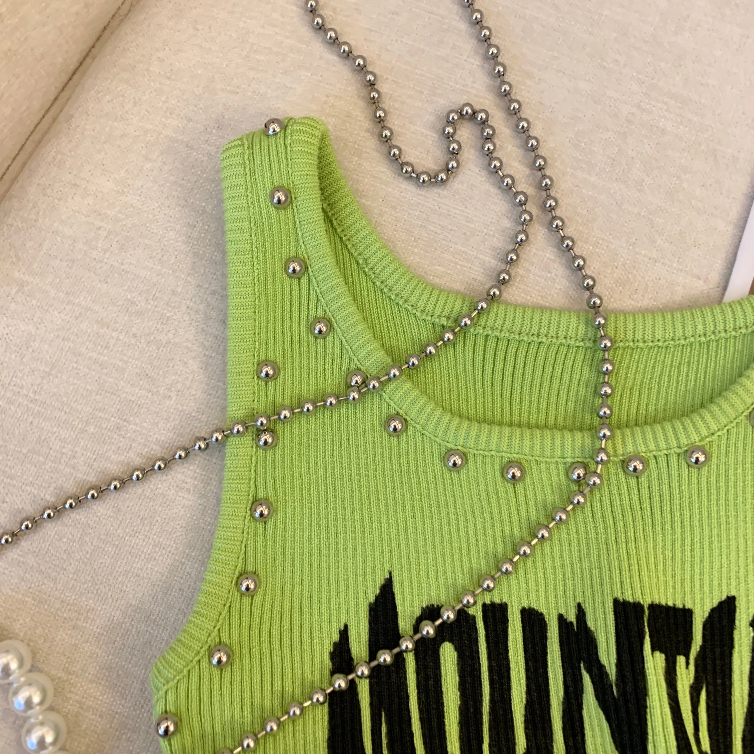 Chic Studded Monogram Printed Camisole