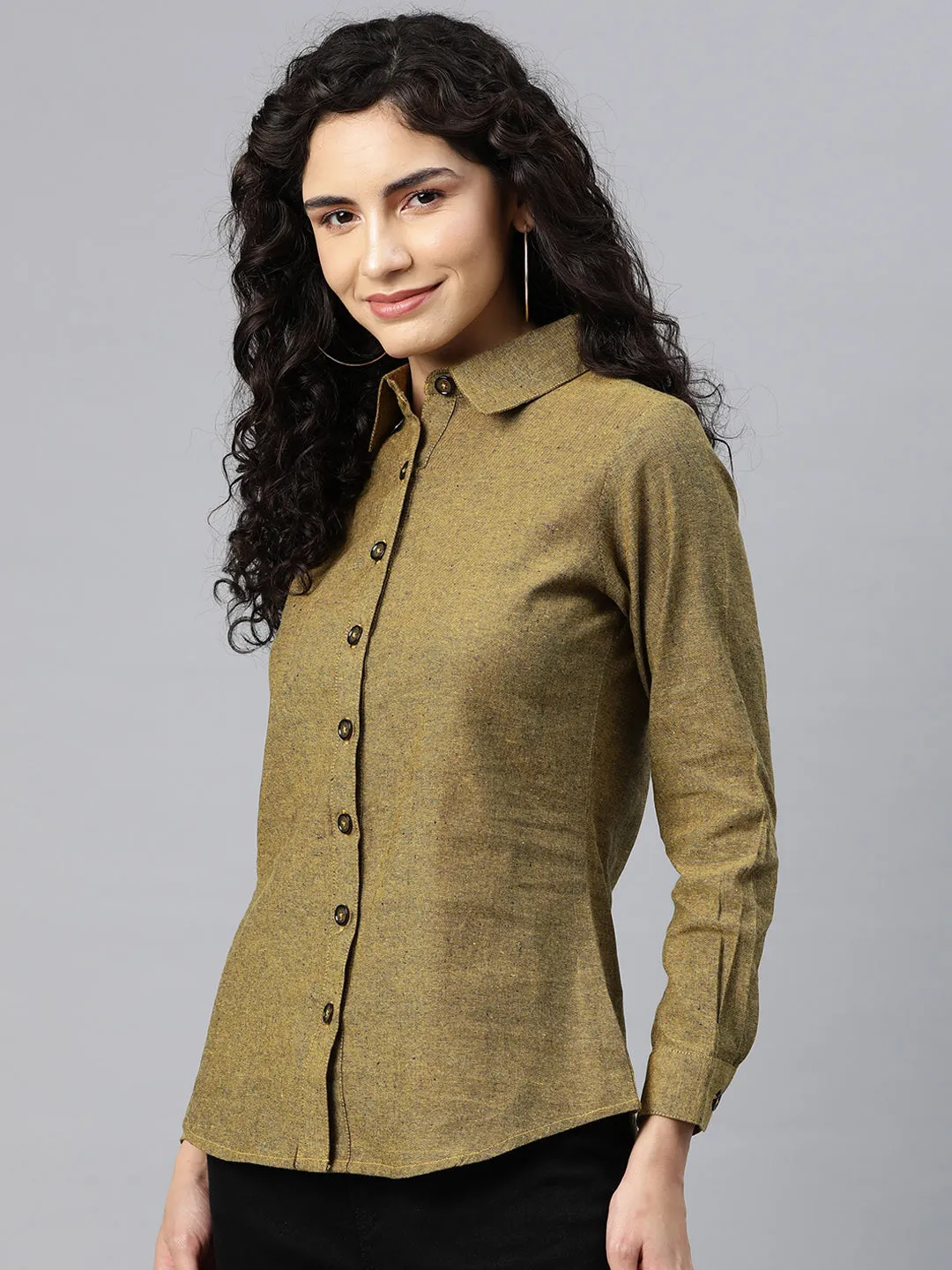 Cottinfab Women Solid Shirt Style Top