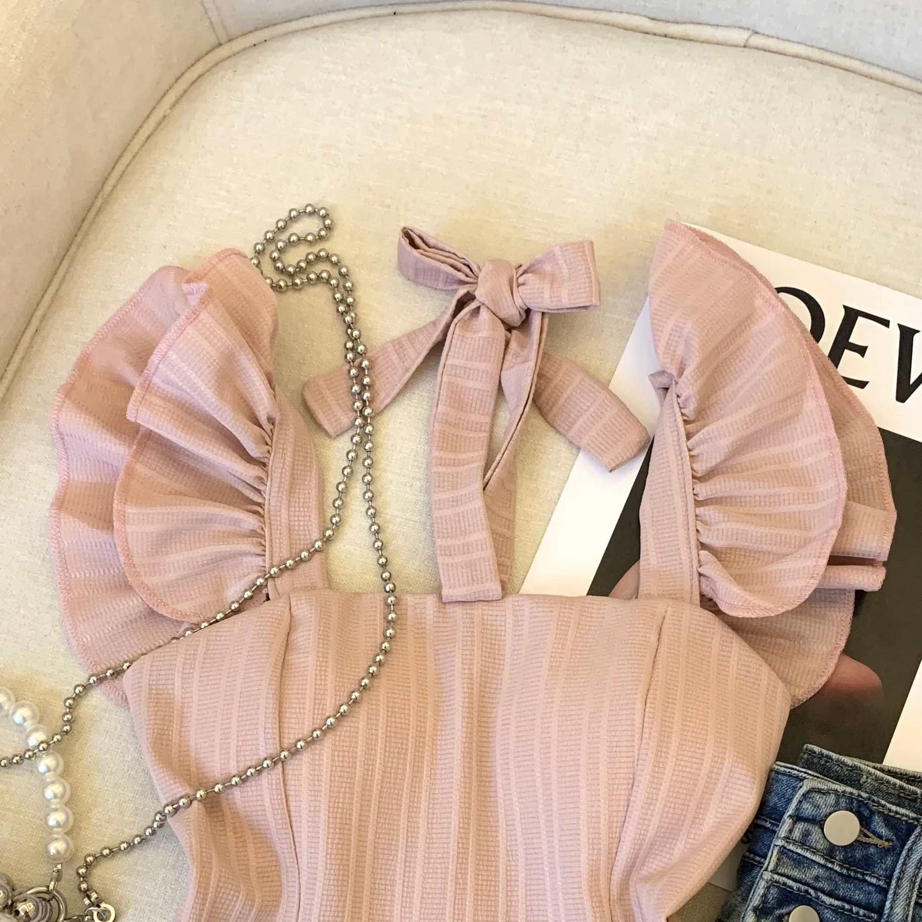 French Style Bow Pleated Top