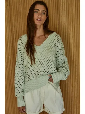 Key Lime Cotton Sweater in Light Mint