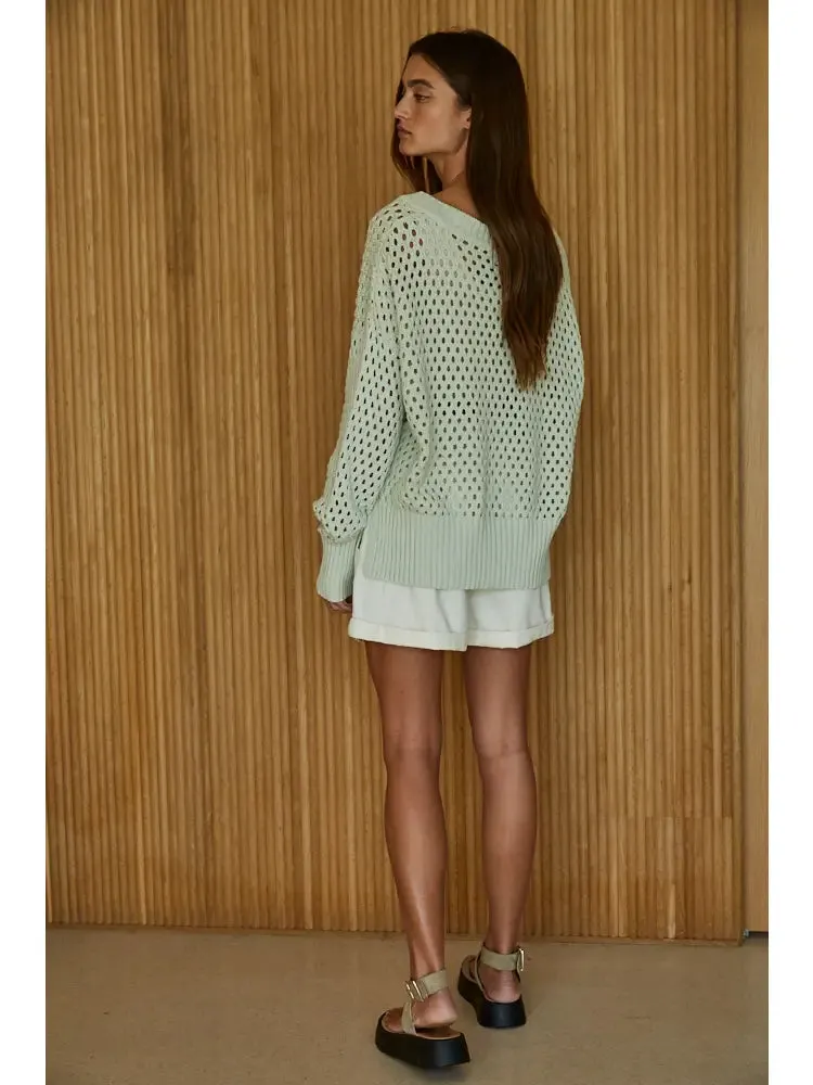 Key Lime Cotton Sweater in Light Mint