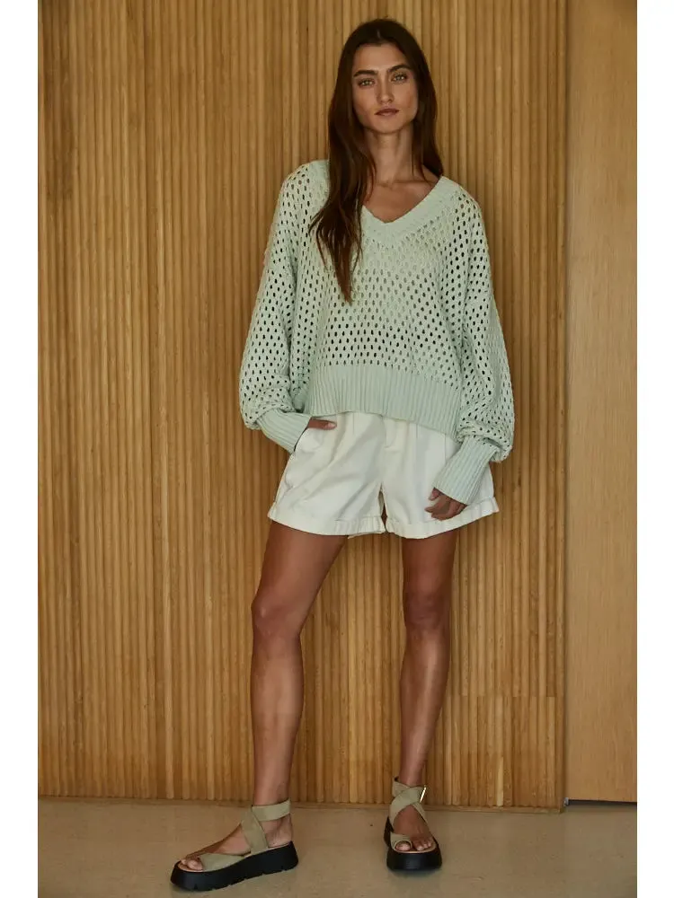 Key Lime Cotton Sweater in Light Mint