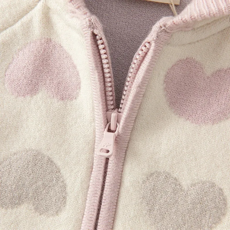 Kids Girls Heart Design Knitted Hooded Zipper Cardigan