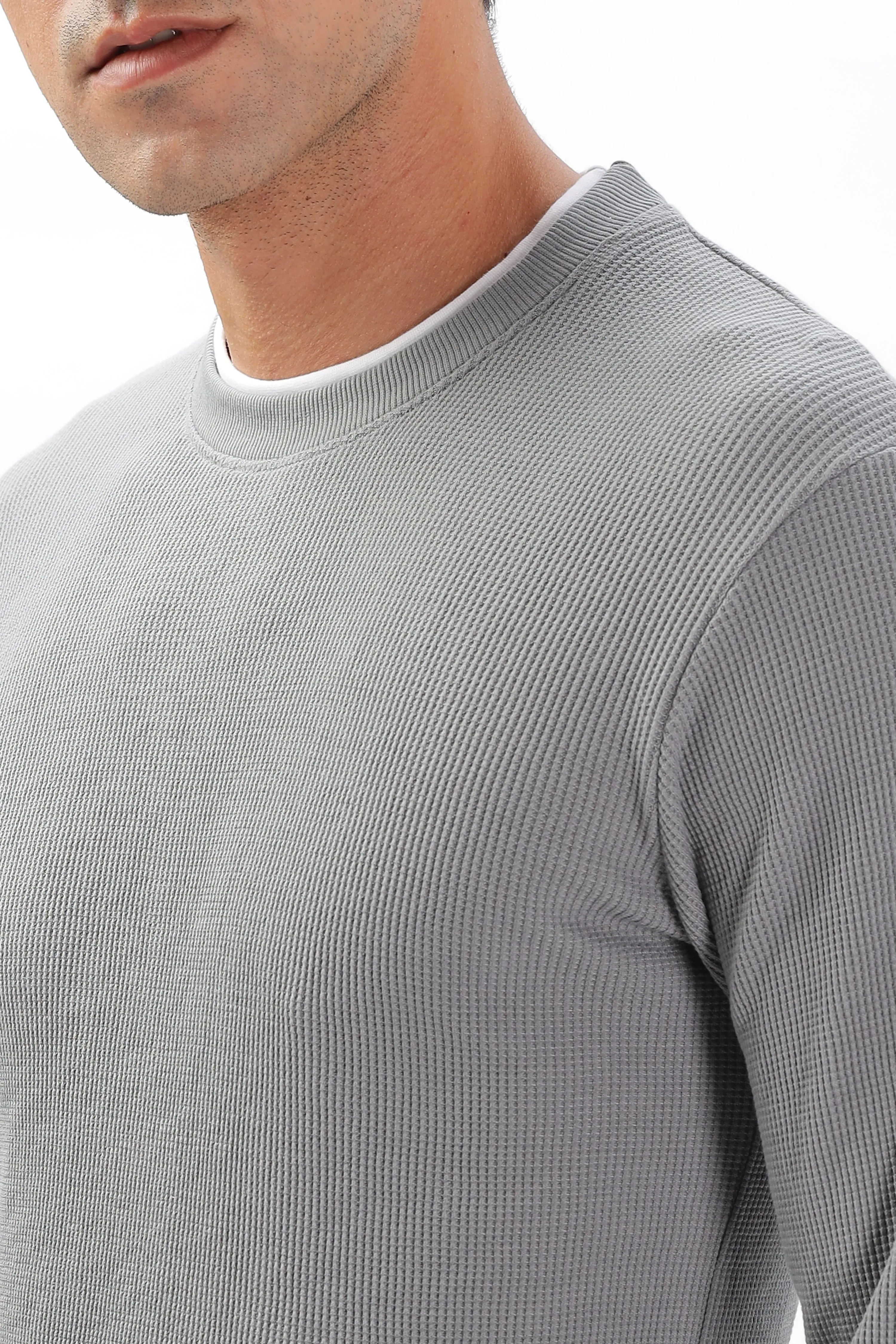 Knitted Full Sleeve T-Shirt: Gray