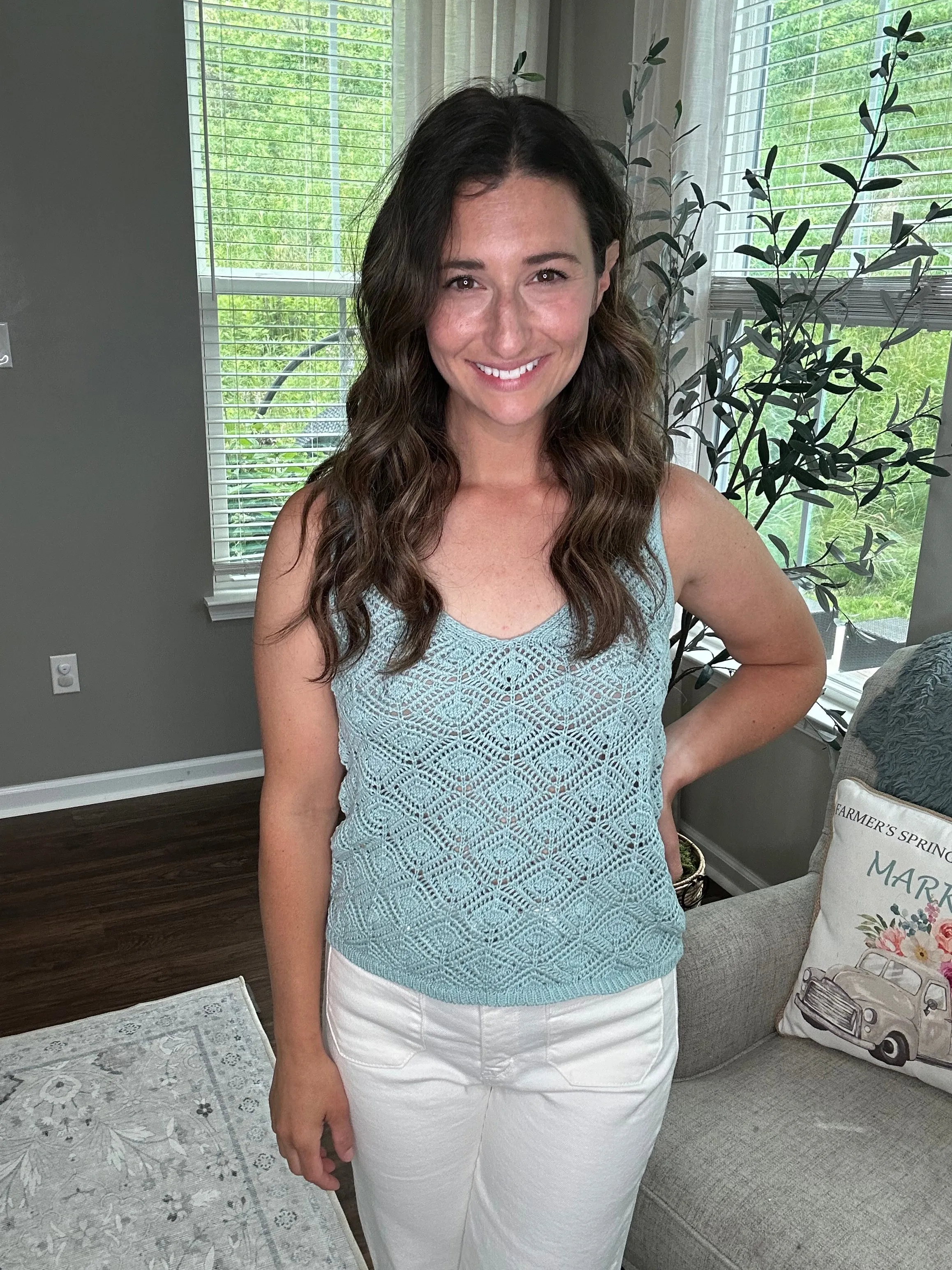 Mint Eyelet Sweater Tank