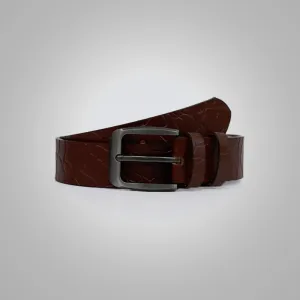 New Men Red Crocodile Textured Leather Belt