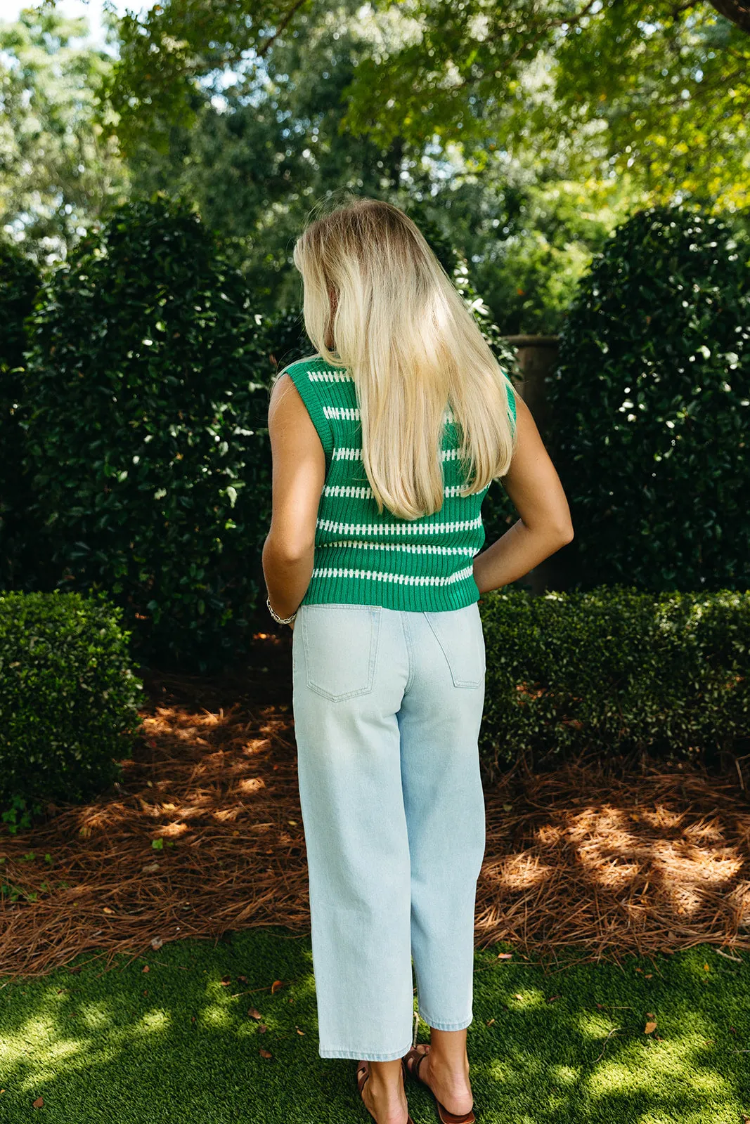The Zoey Striped Sweater - Green/Ivory