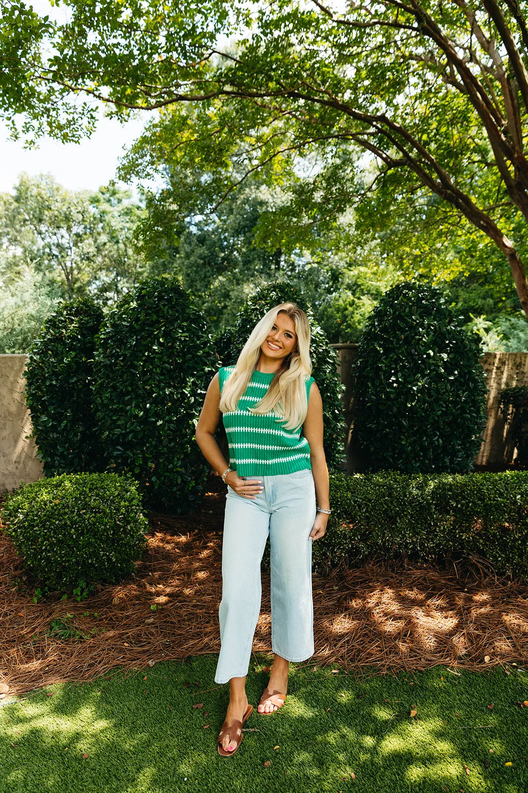 The Zoey Striped Sweater - Green/Ivory